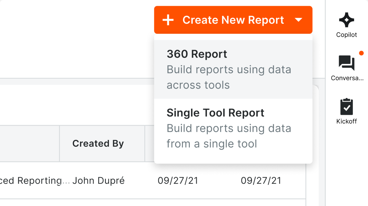 Screen showing how to create a new report