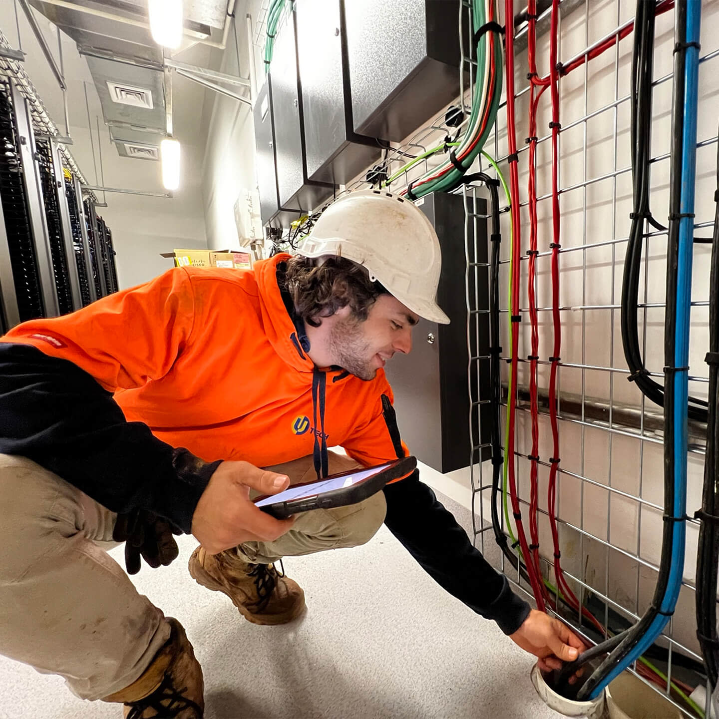 Subcontractor checking the cables' coating