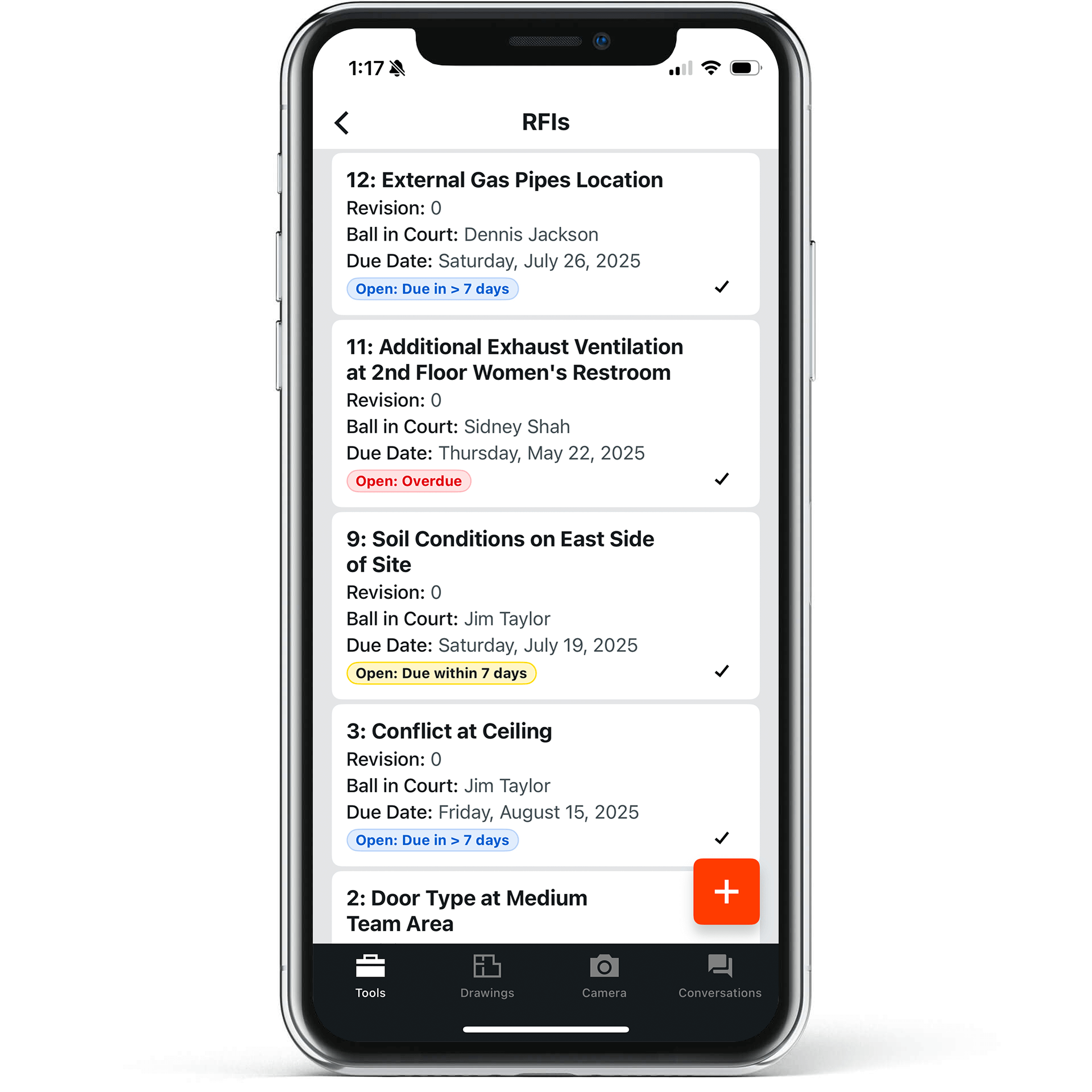UI screenshot of Requests for Information showing who is responsible and if the requests are overdue