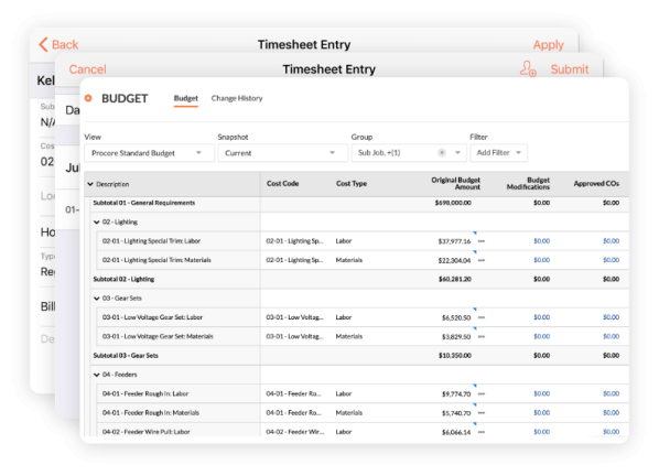 Procore's Timesheet entry