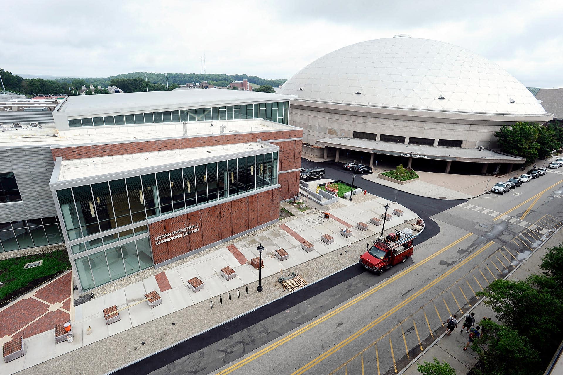 Aerial view of UConn basketball champions center