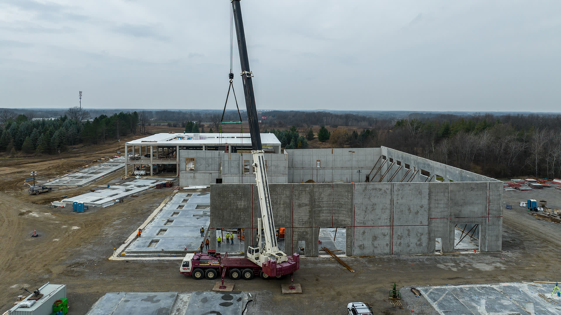 walls being set up on a construction site