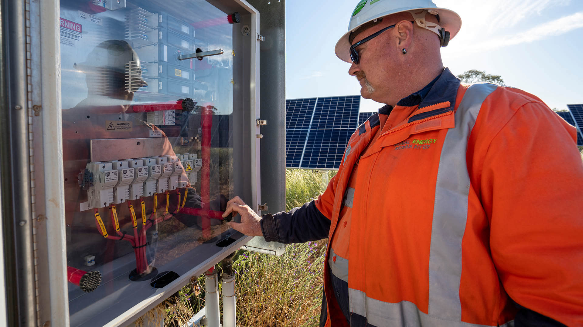 Engineer on the solar panel farm