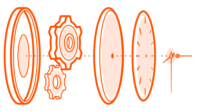 Exploded view of clock