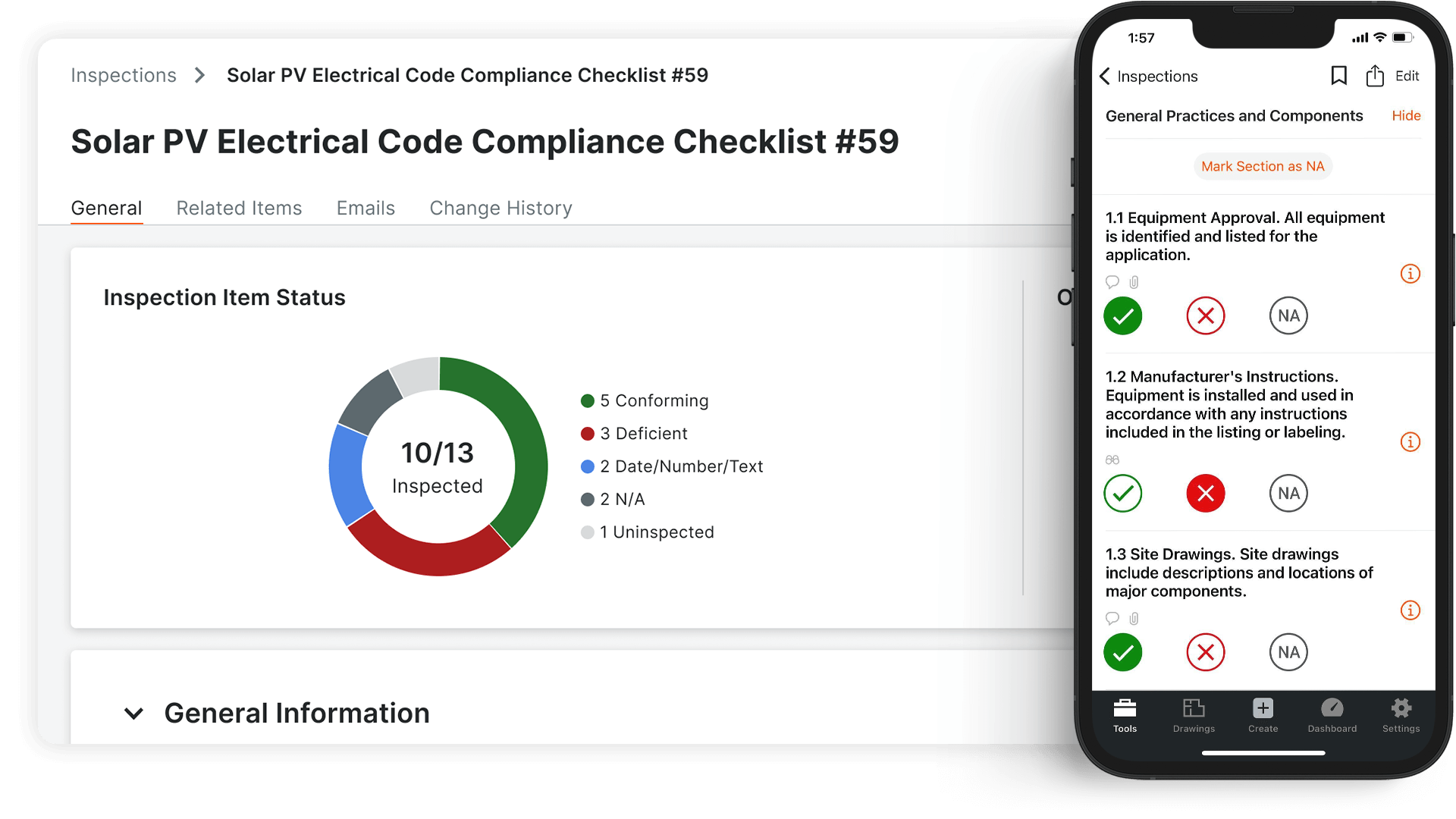 "Inspections" product screen capture