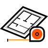 Blueprint and measuring tape icon