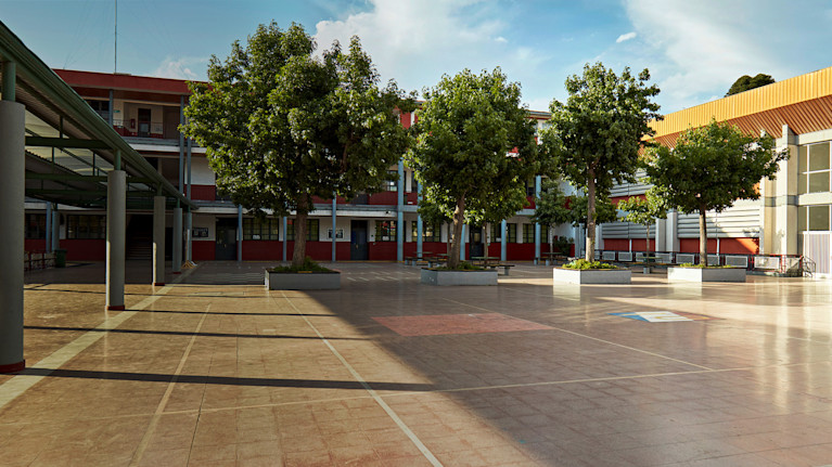 An empty school backyard