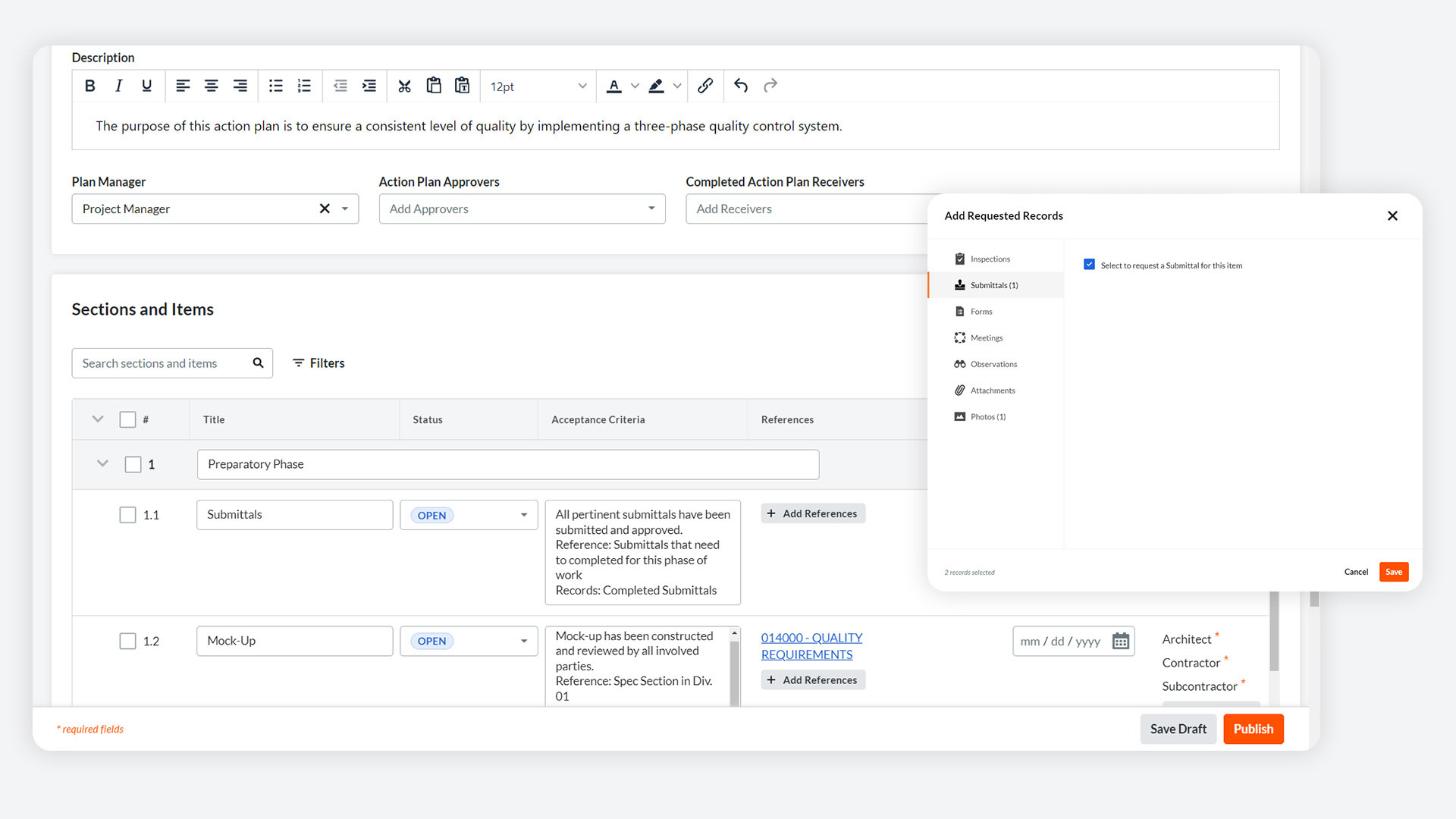 Screen capture of Procore's Interface