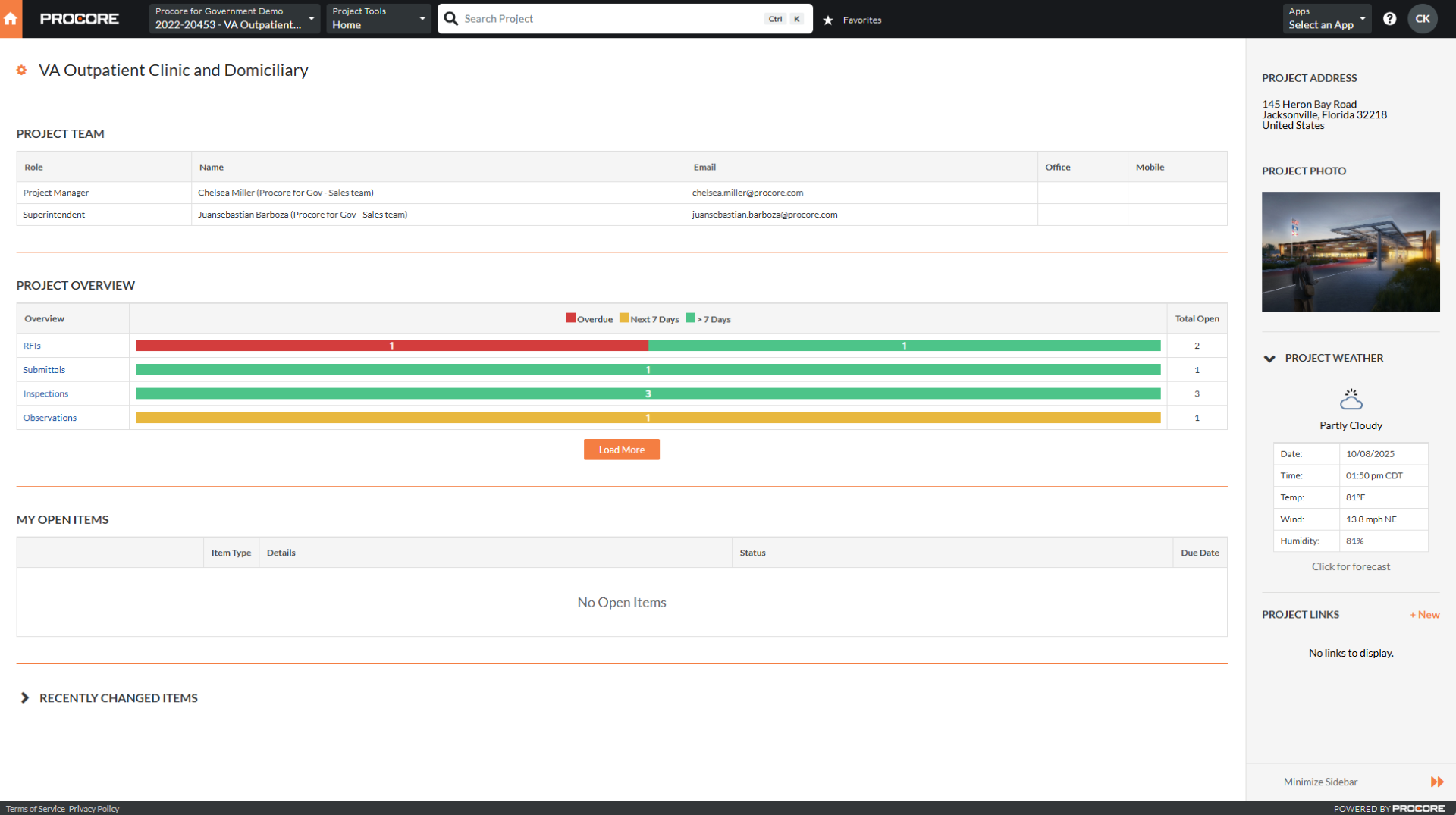 Screen capture of Procore's Interface