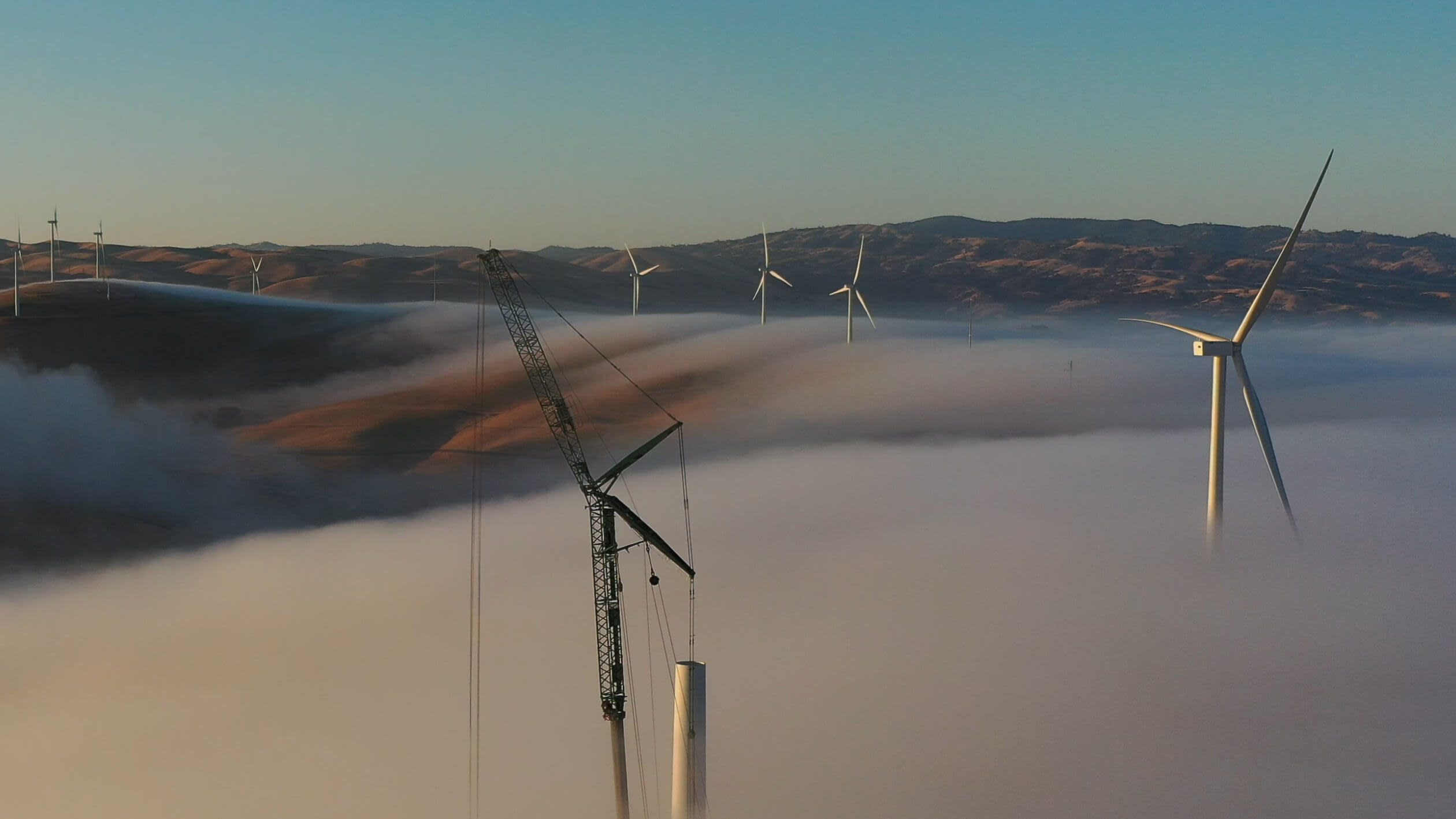 Wind turbines in fog