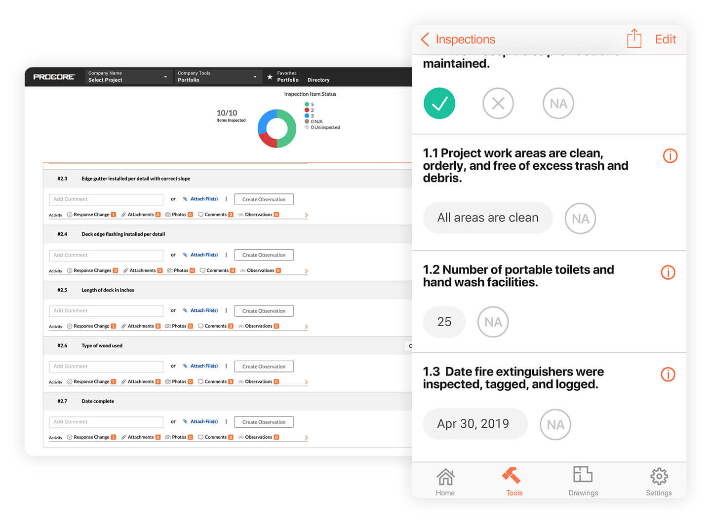 Procore's project portfolio UI