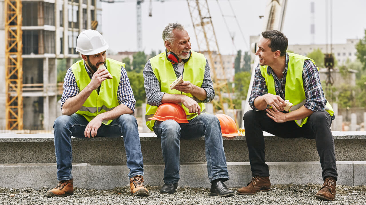 Construction workers taking a break on a jobsite