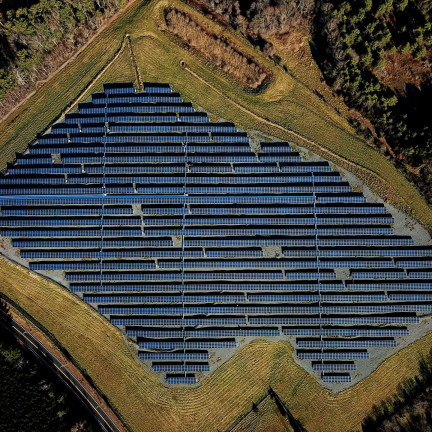 Aerial view of a solar panel field