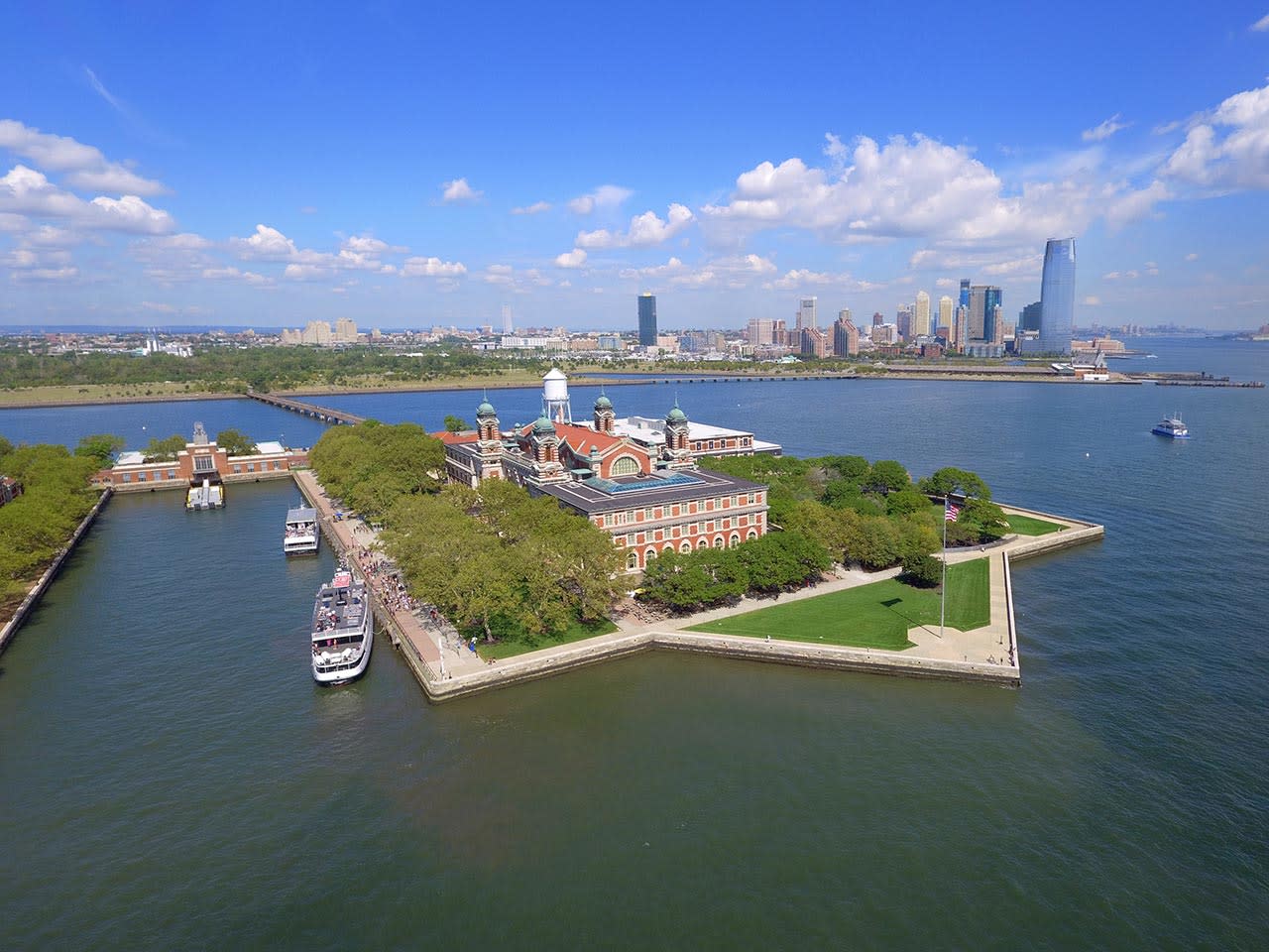 Aerial view of a historical building on the sea