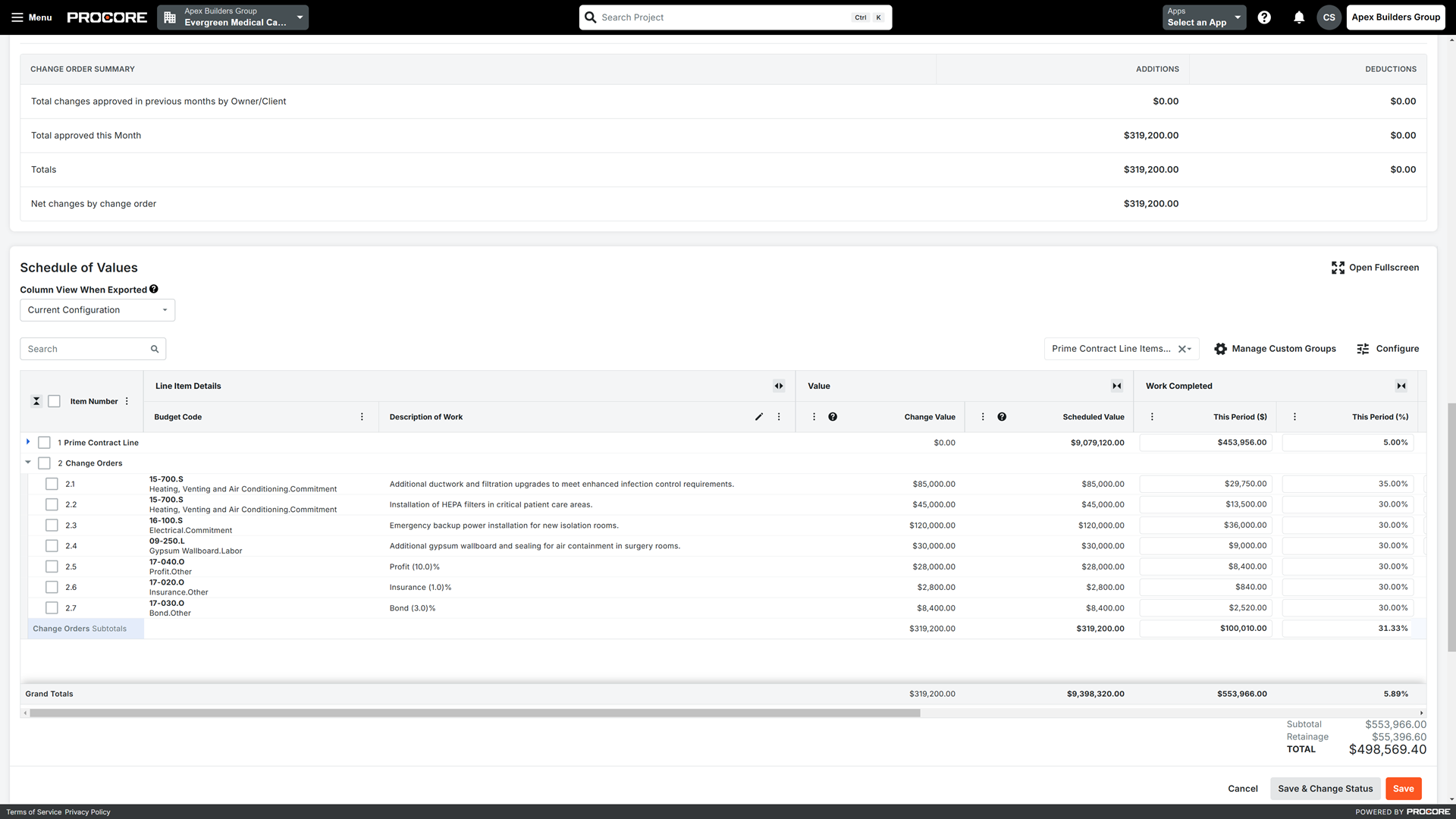 Screen of Procore's Invoice Management tool