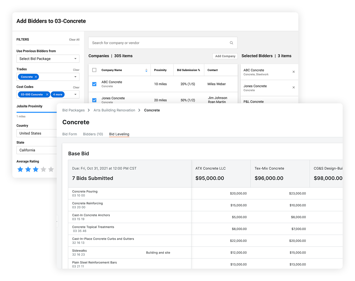 Screenshot of Procore's Bid management