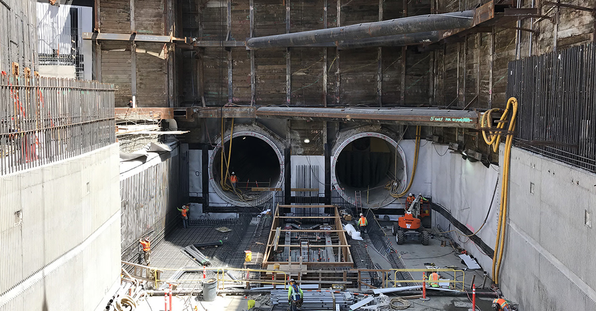 a construction site with several tunnels