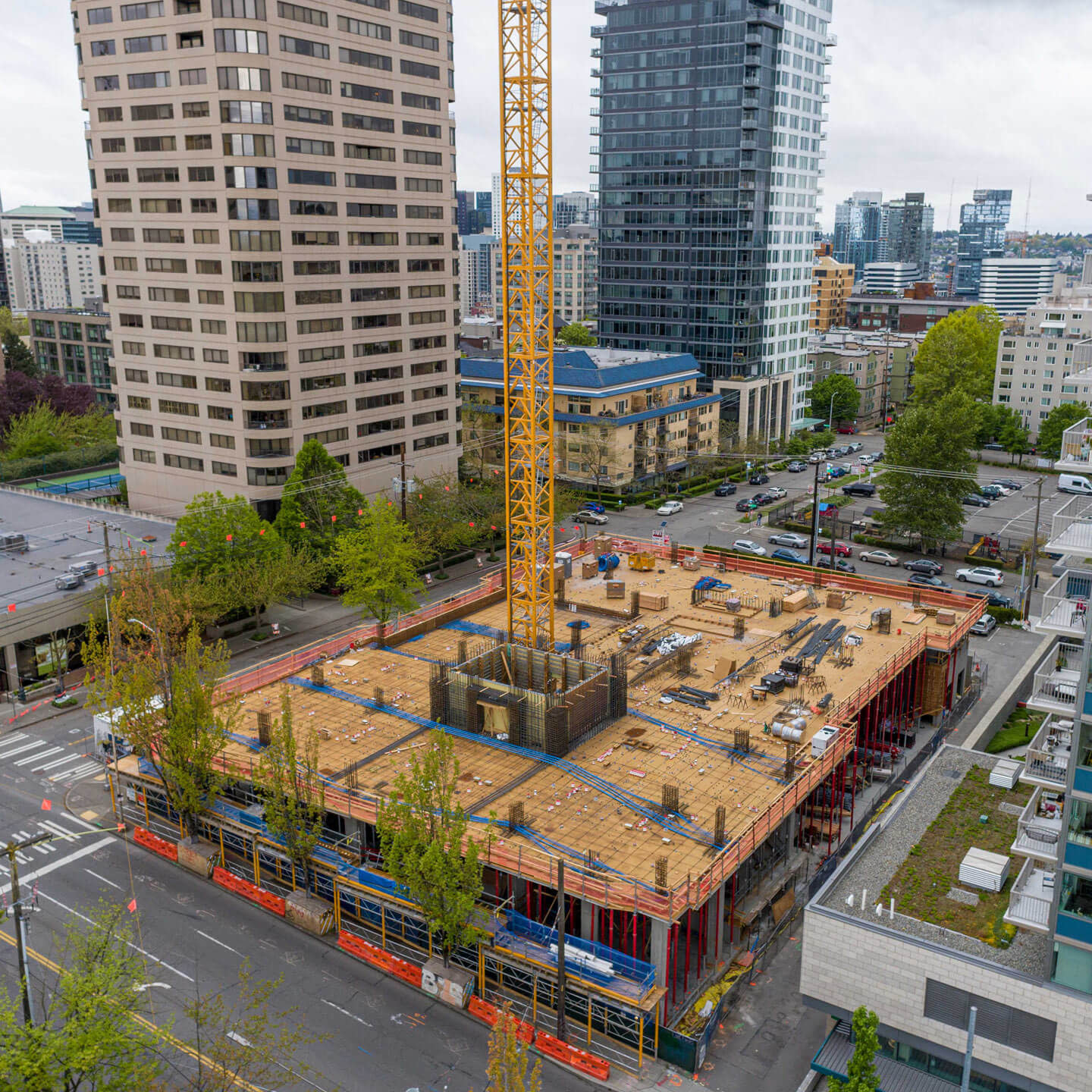 Aerial view of a building under construction