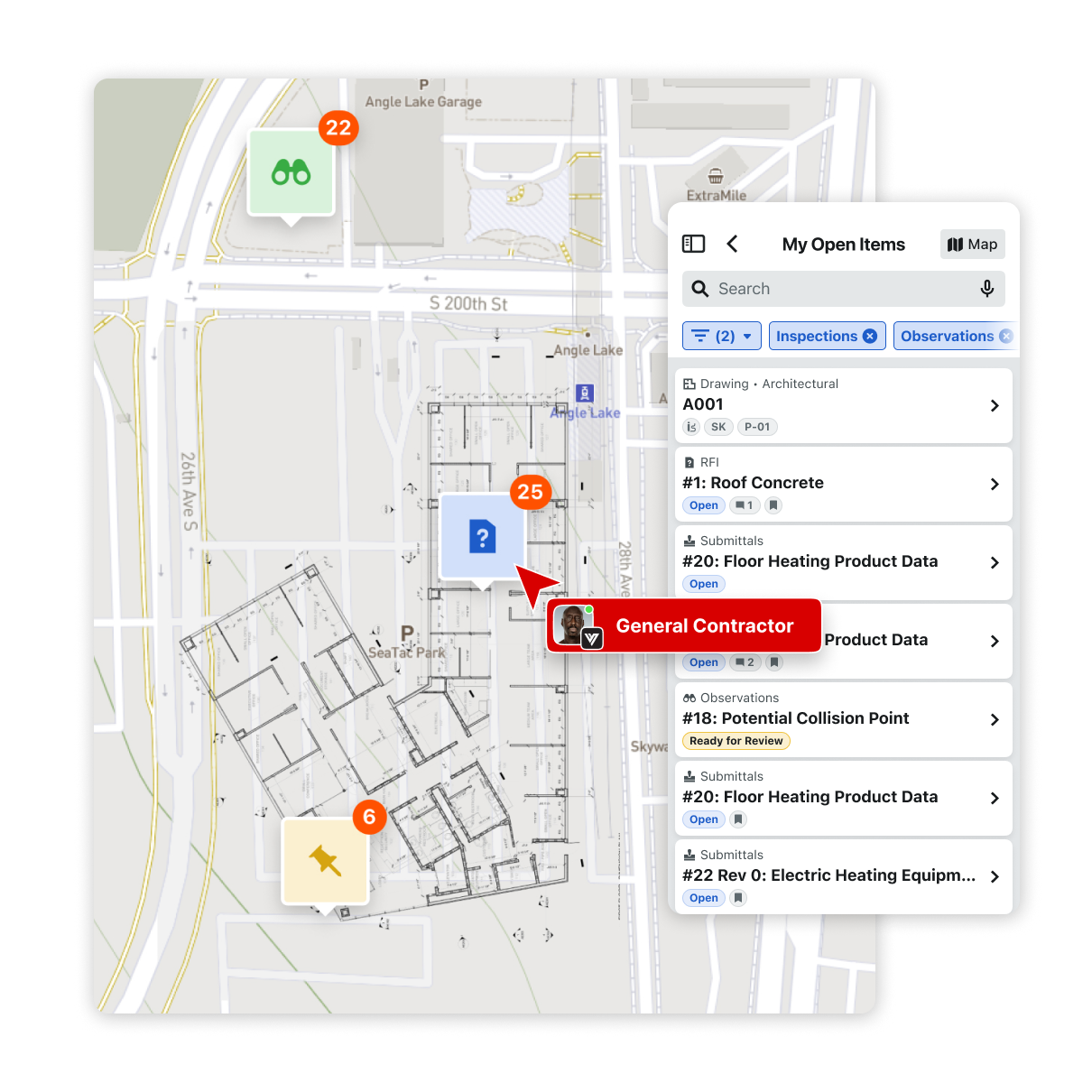 Procore's Maps tool screens