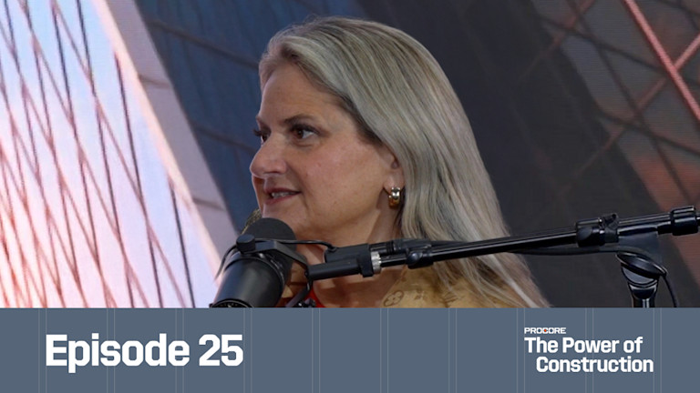 A woman talking on Procore's podcast