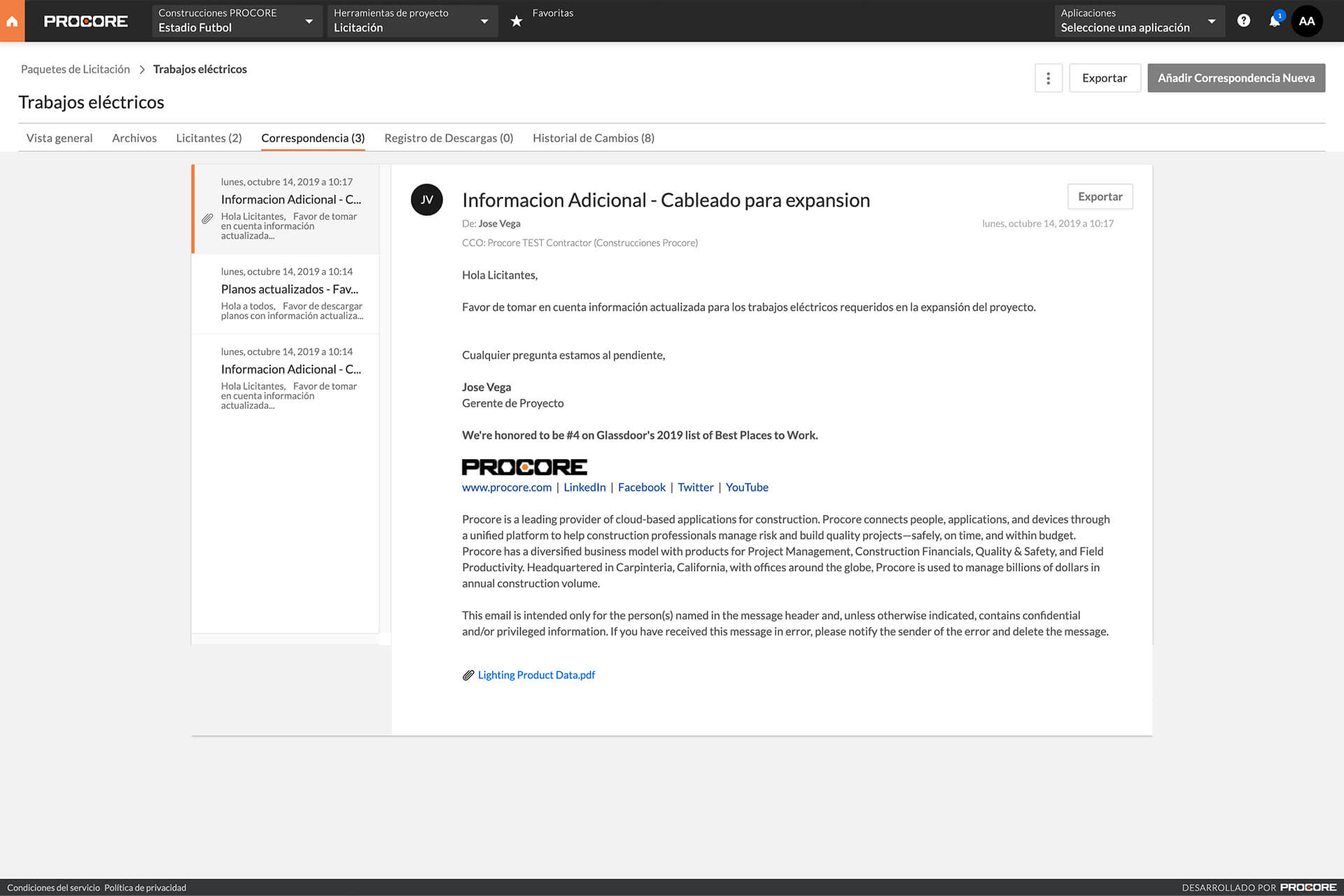 Procore tendering tool