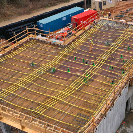 The unfinished roof of a construction