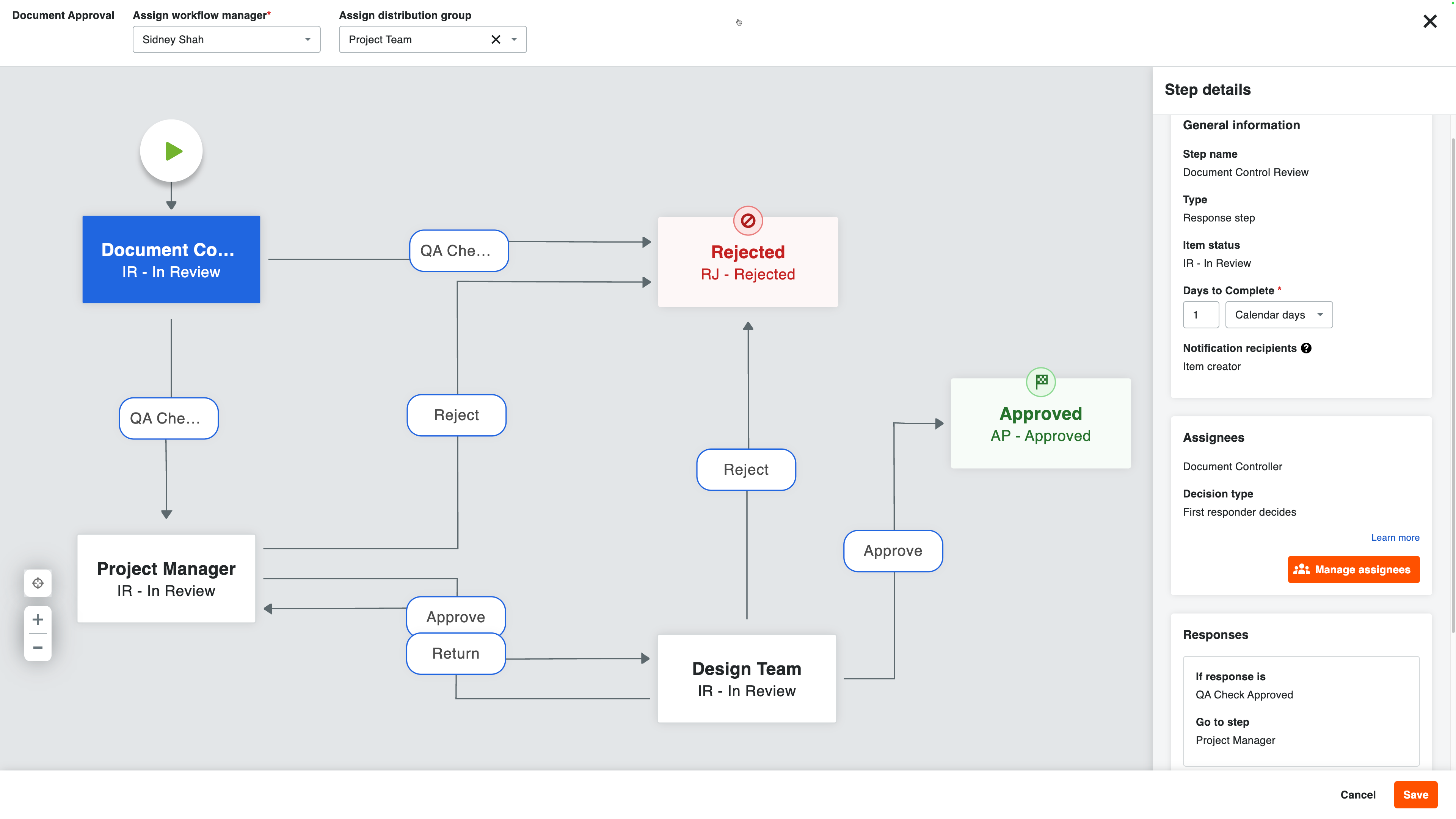 Procore's workflow tool UI