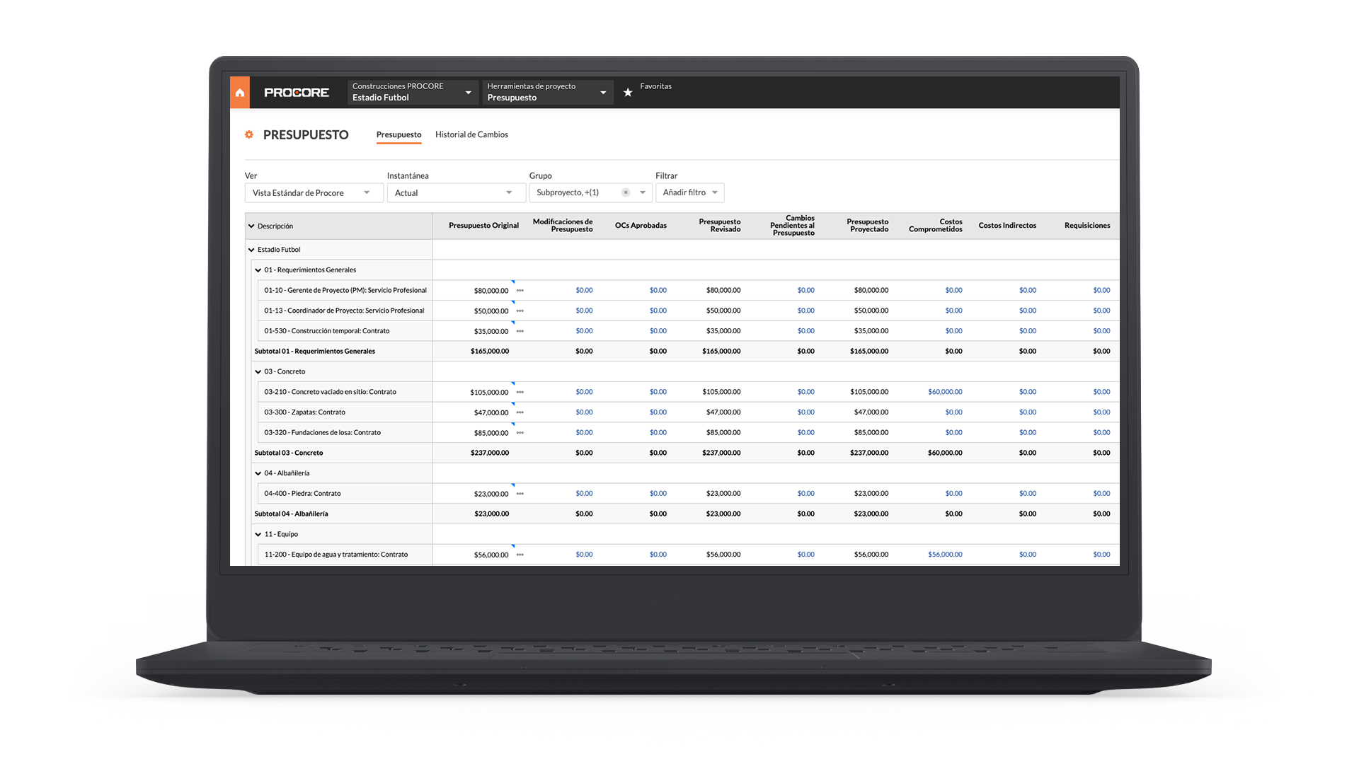 Procore's budget tool