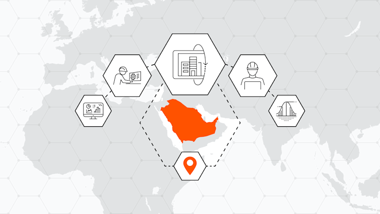 MENA map with icons of 5 focus areas for building better