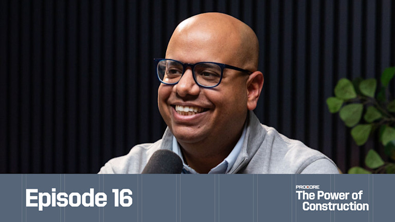 Procore podcast's guest speaking to the microphone