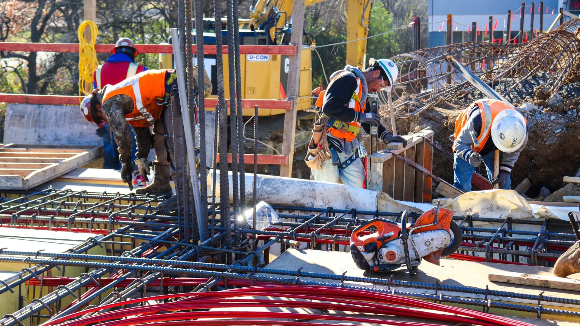 Contractors working with rebar