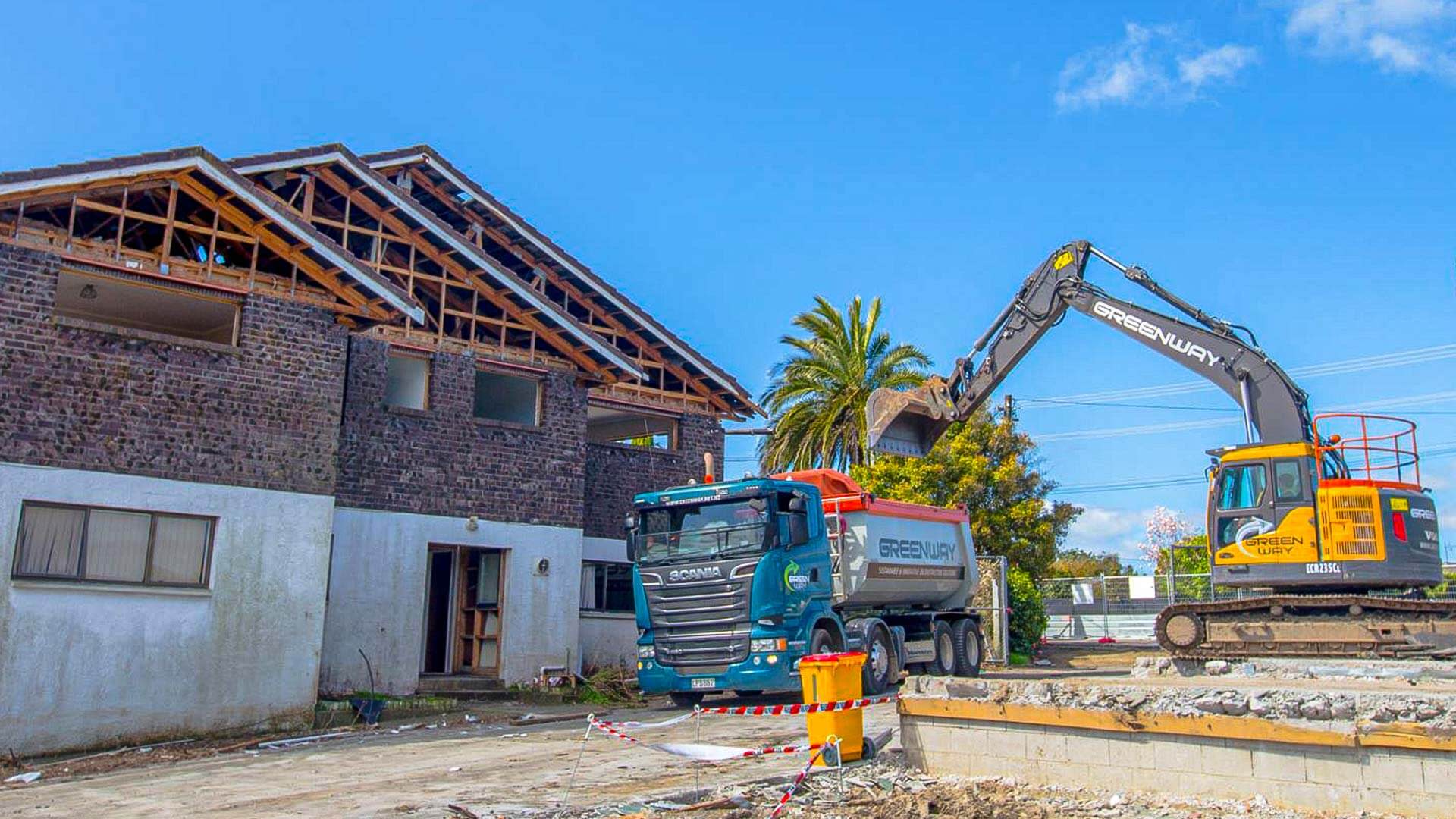 Heavy machinery outside a rehabilitation project