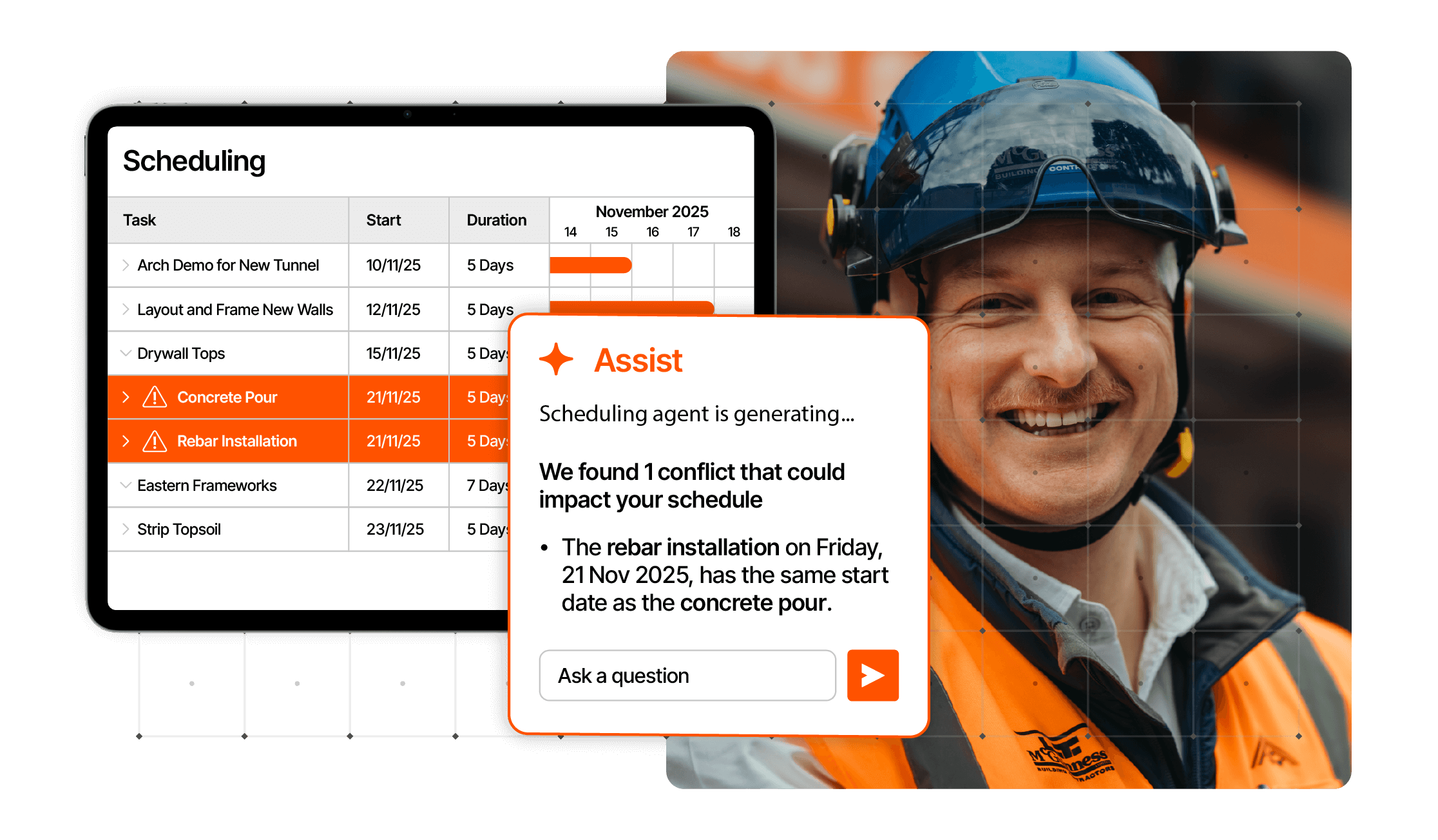 Main contractor - stay on schedule