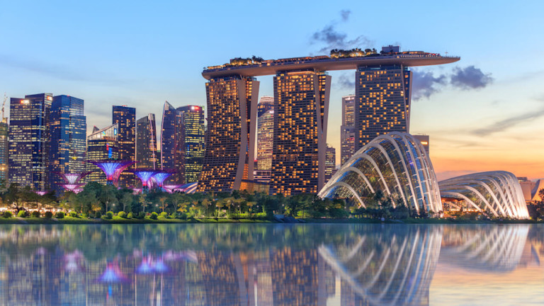 view from the lake of the Marina Bay Sands resort in Singapore