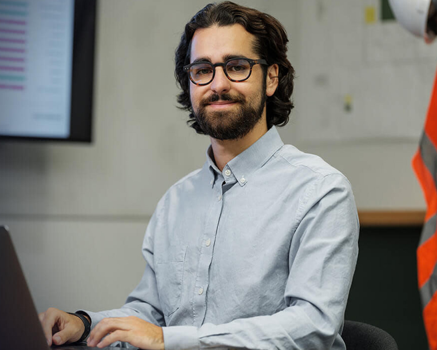 Contractor working on his laptop