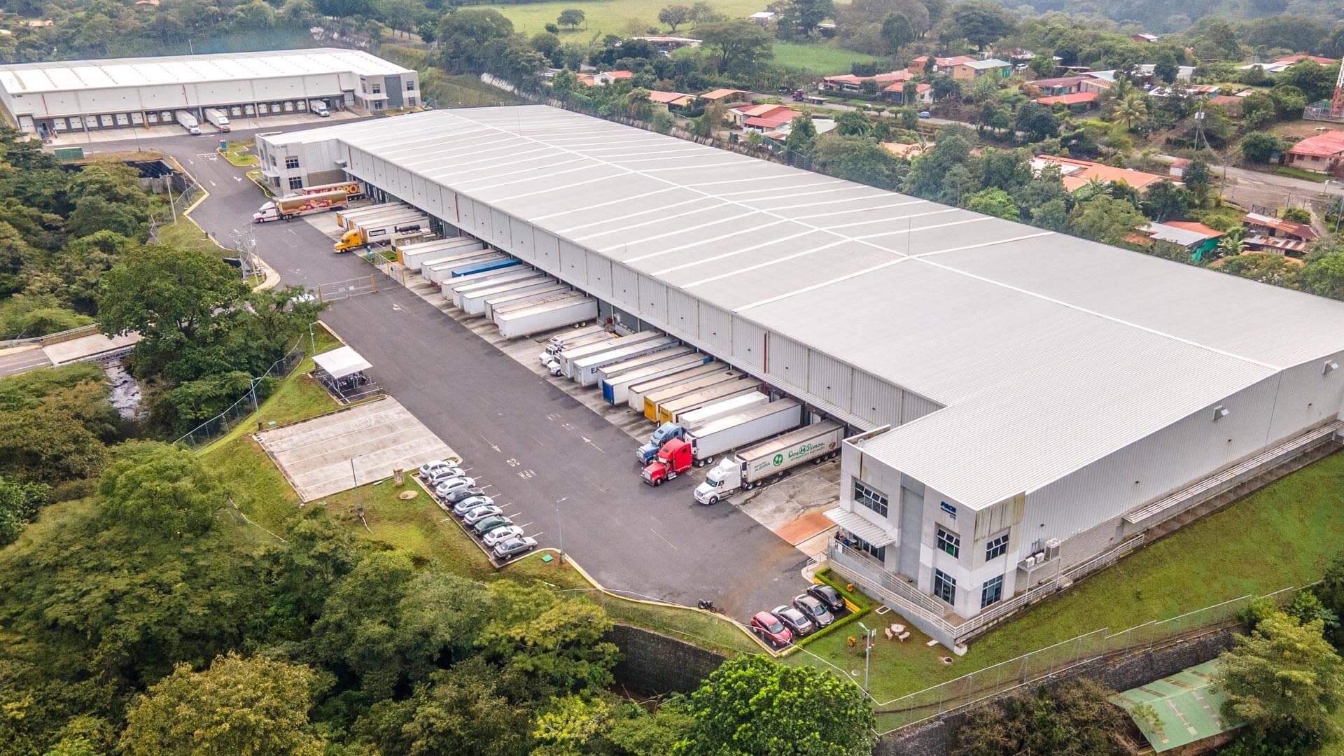 Aerial view of trucks loading merchandise