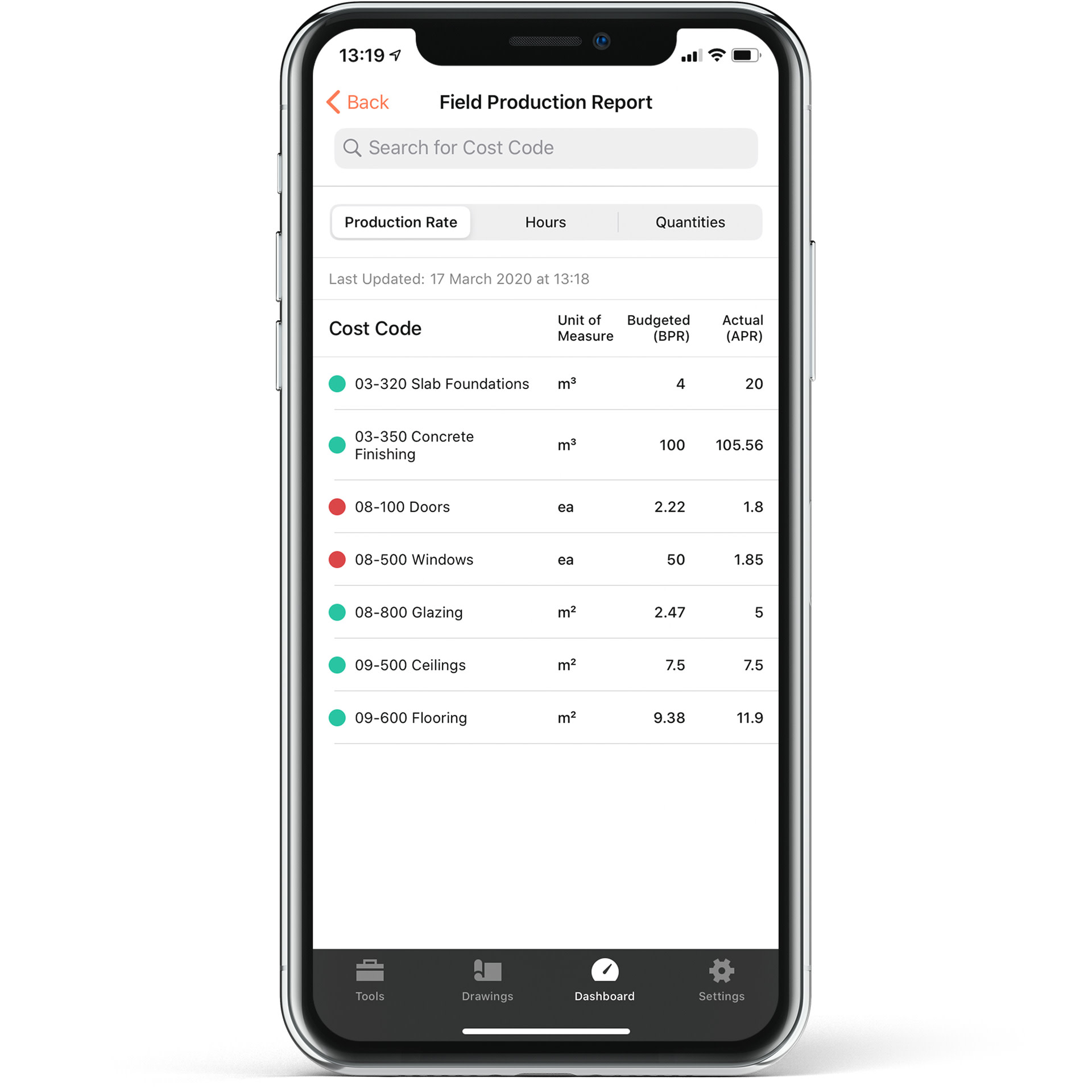 Procore app screen on mobile device