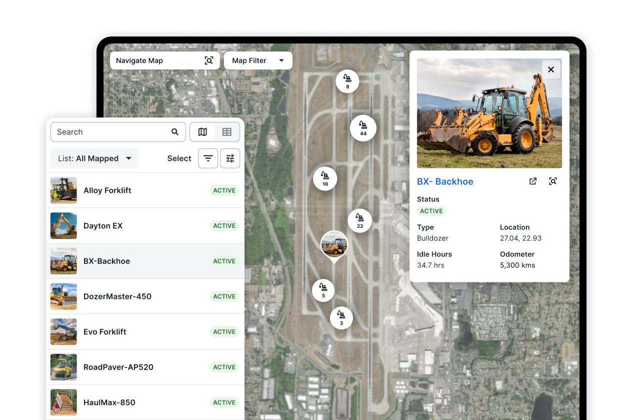 Procore's Equipment Tracking screens on a tablet and a phone