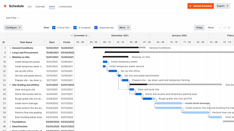 screen capture of a calendar's schedule on Procore