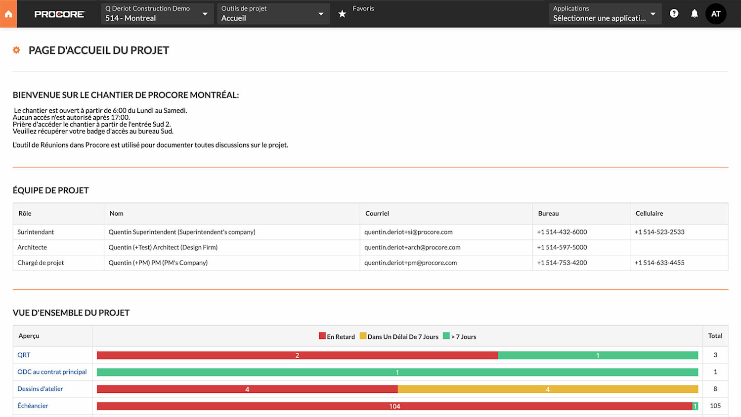 Project Management screen