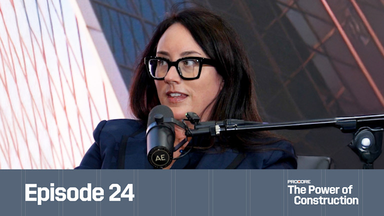 A woman talking on Procore's podcast