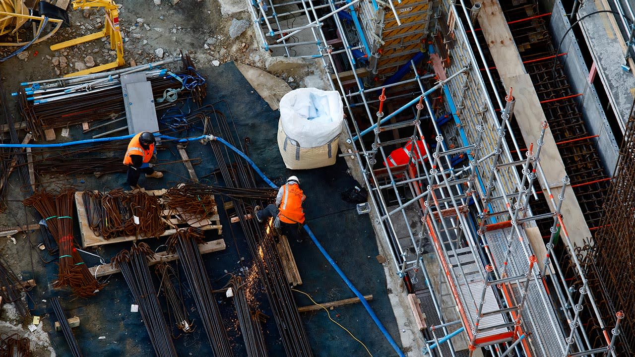 Aerial view of construction workers on site