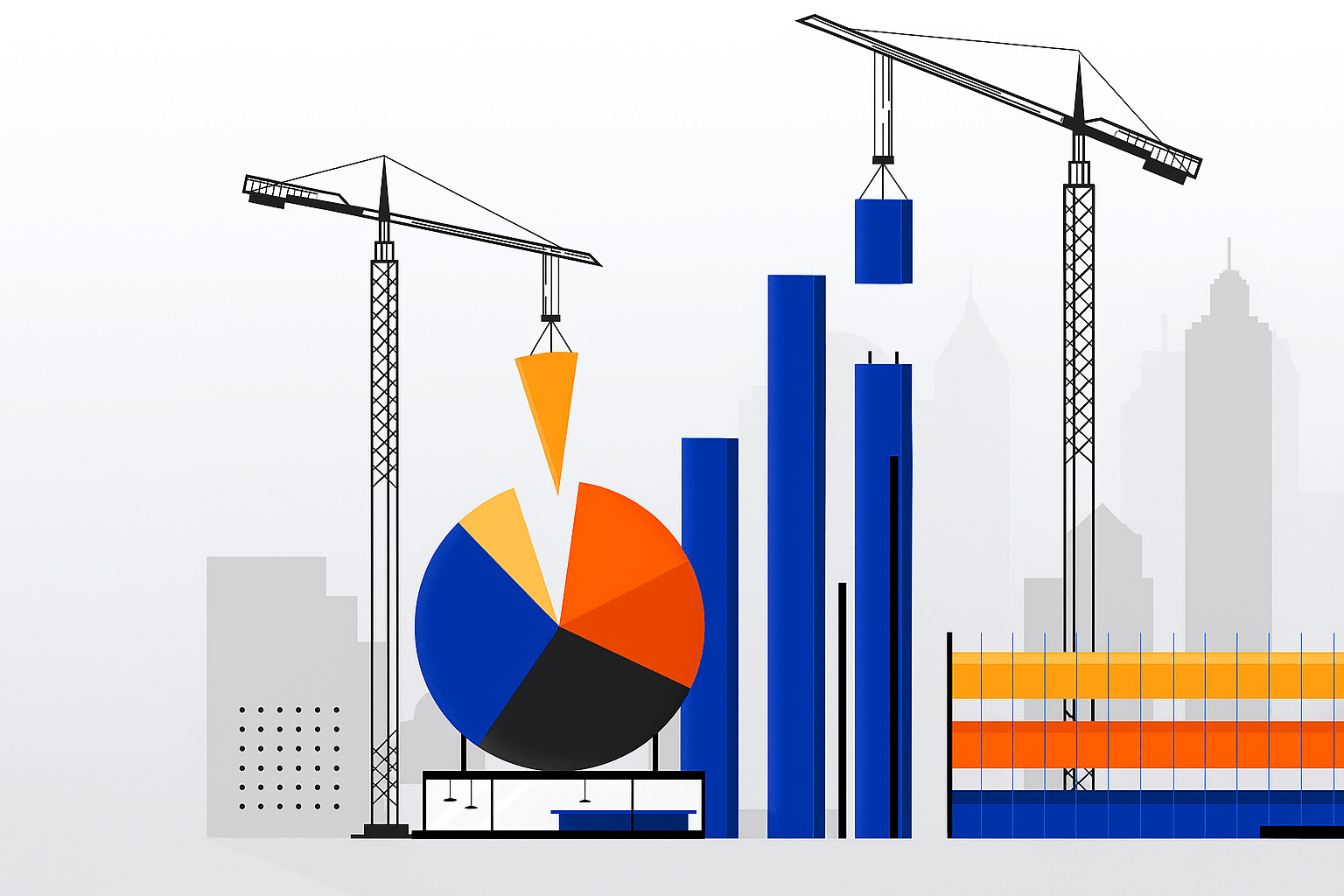 Illustration of construction cranes lifting data
