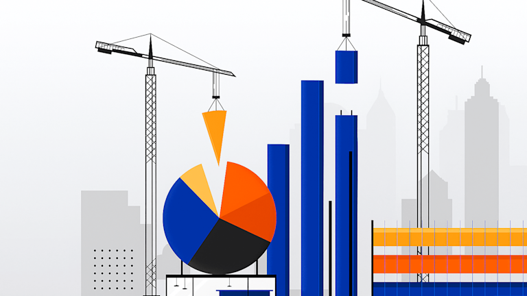 Illustration of construction cranes lifting data