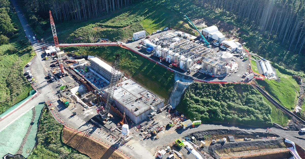 Aerial view of a construction site on the mountains