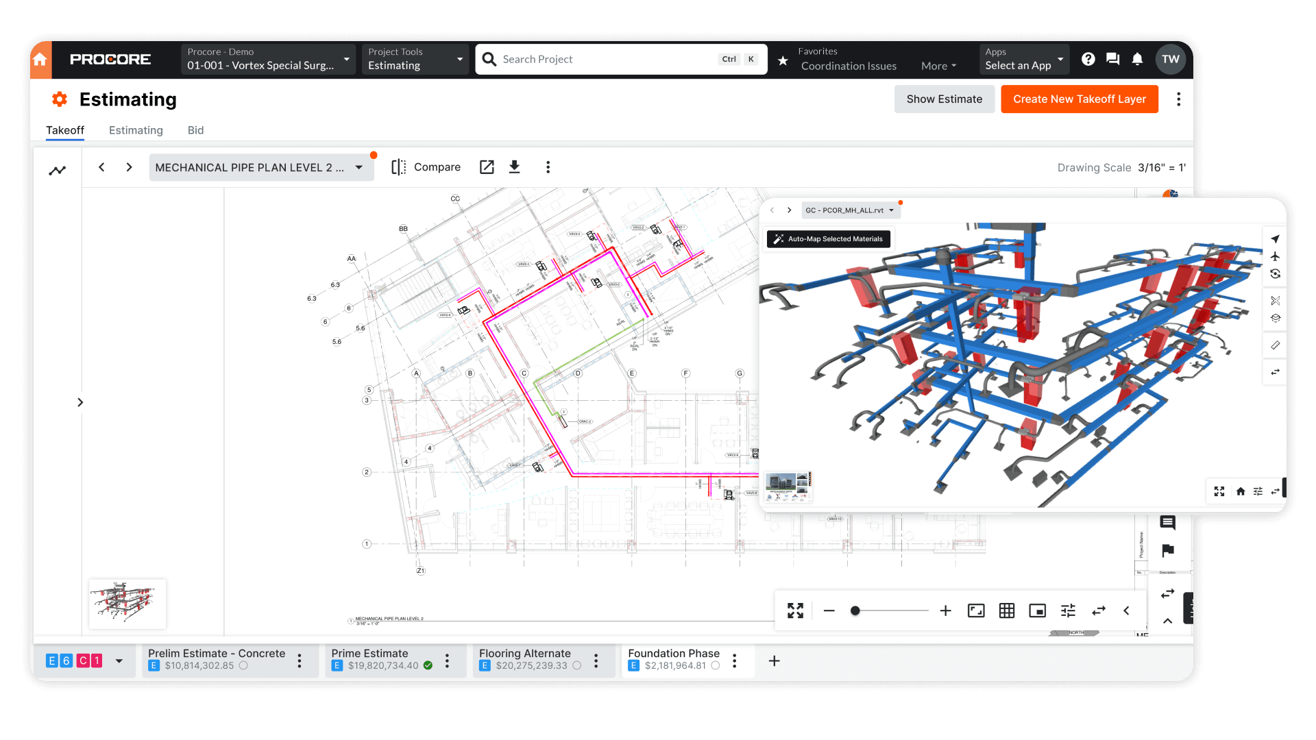 Screen of Procore's estimating tool