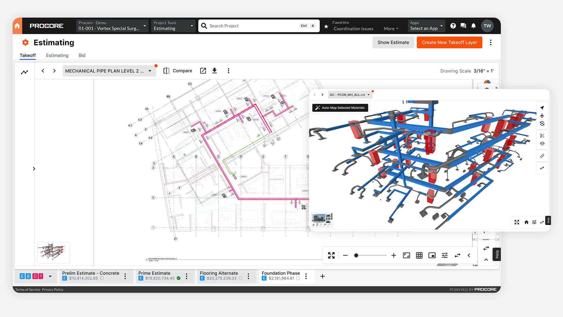 Screen of Procore's estimating tool