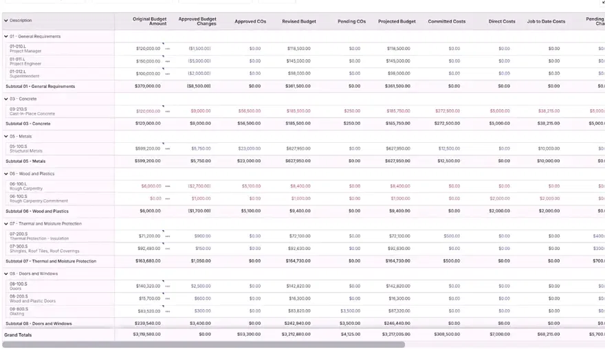 Animation of Procore's Project Financials product UI