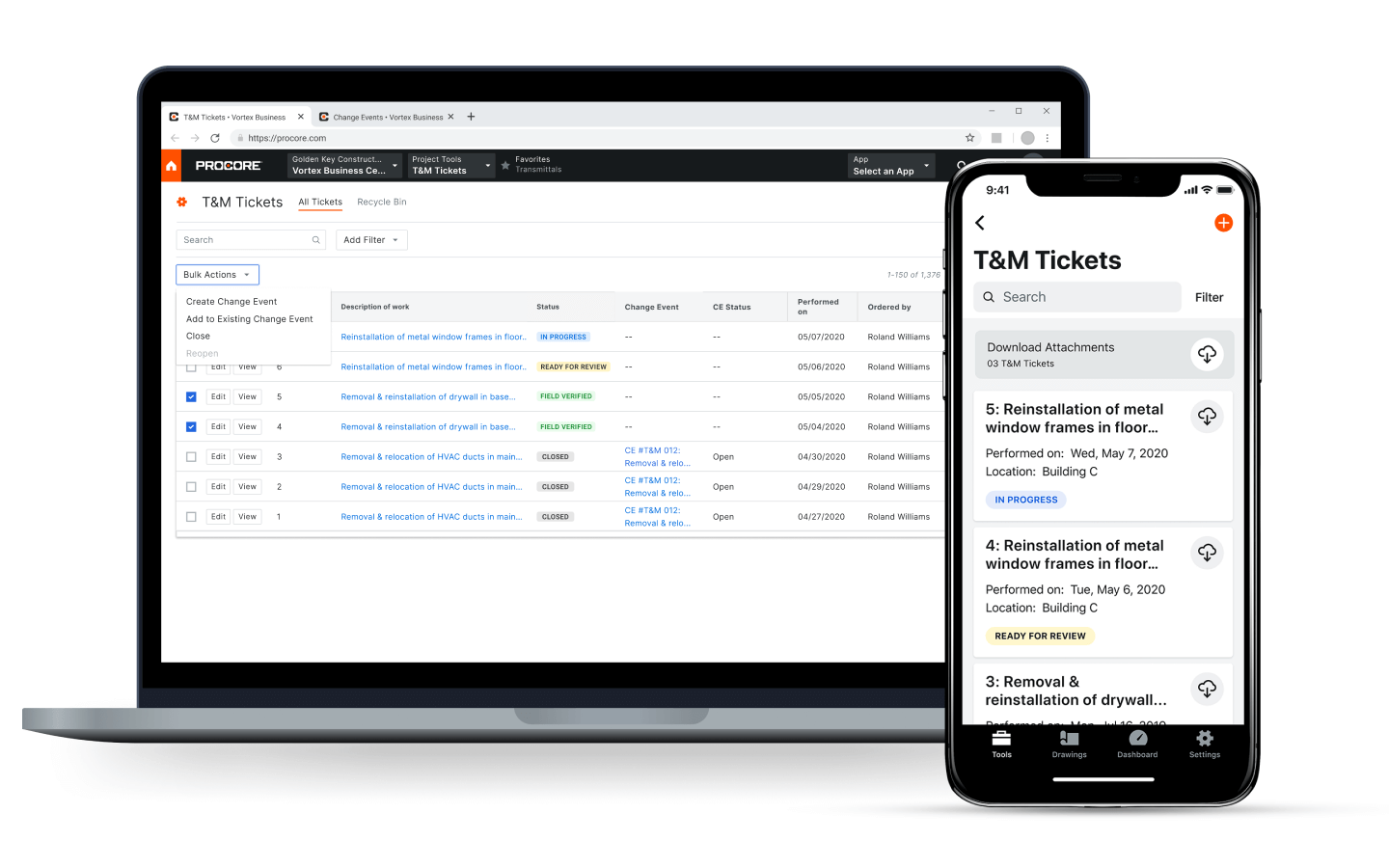 Procore Field Productivity Screen