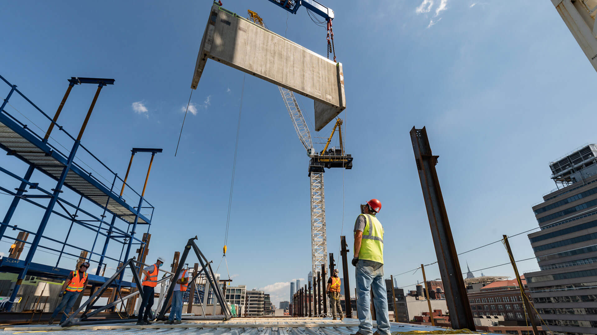 Wall being set up on a construction site